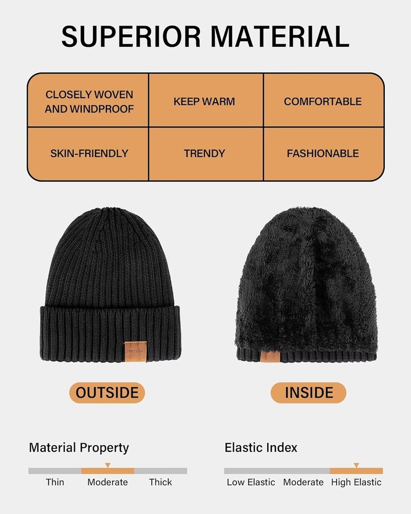 Nertpow Mens Beanie Hats 3 Pack, Winter Hats for Men Women Warm Thermal Fleece Lined, Thick Knit Fashion Skull Cap for Guys - Image 2